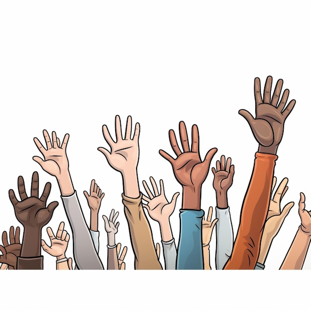 Raising Hands 2d dessin animé illustraton sur fond blanc h