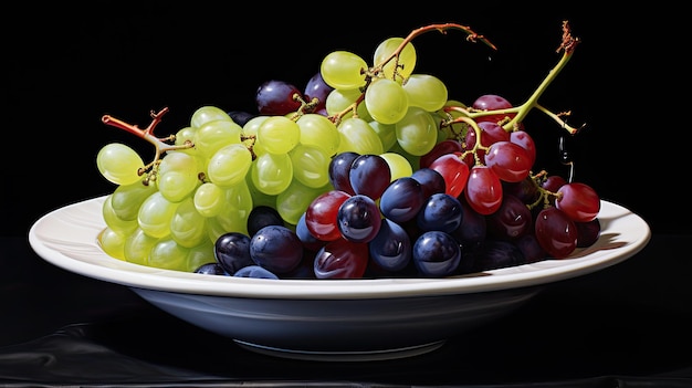Photo raisins blancs et noirs frais et juteux sur une assiette exquise