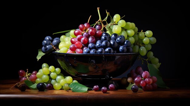 Photo raisins blancs et noirs frais et juteux sur une assiette exquise