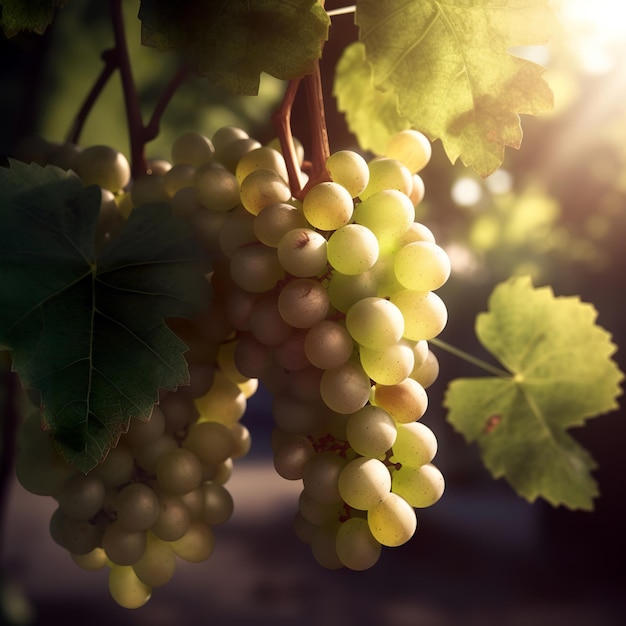 Raisins blancs sur la vigne