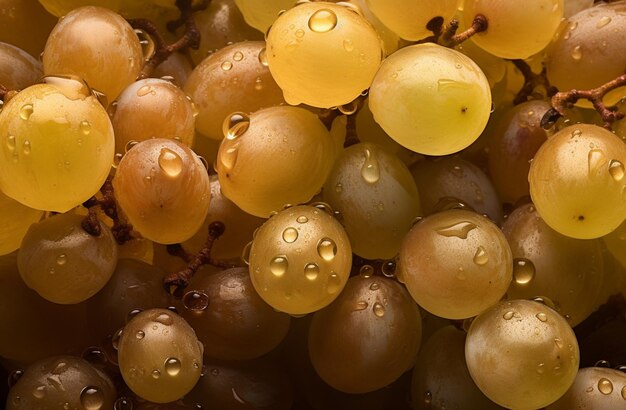Raisins de Chardonnay frais avec des gouttes d'eau Generative AI