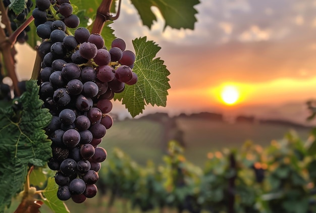 Des raisins dans la vigne au coucher du soleil Une photo de raisins sur la vigne