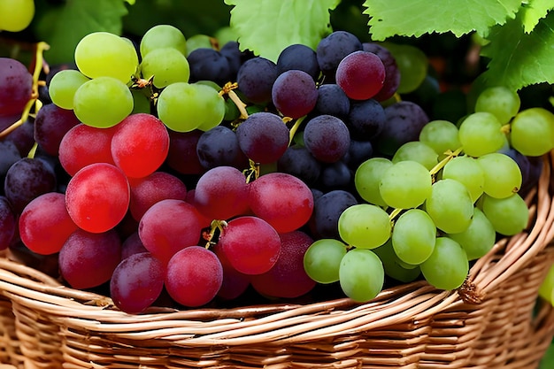 Raisins de différentes couleurs dans un panier