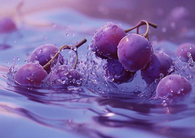 Des raisins flottants dans un style aquatique photoréaliste
