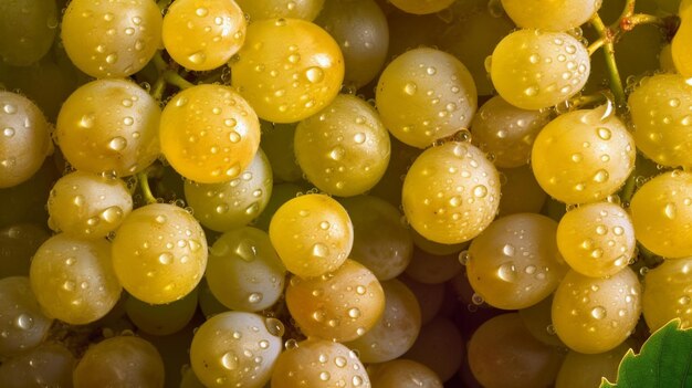 Raisins frais de Chardonnay avec des gouttes d'eau IA générative