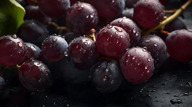 Raisins avec des gouttes d'eau sur le dessus