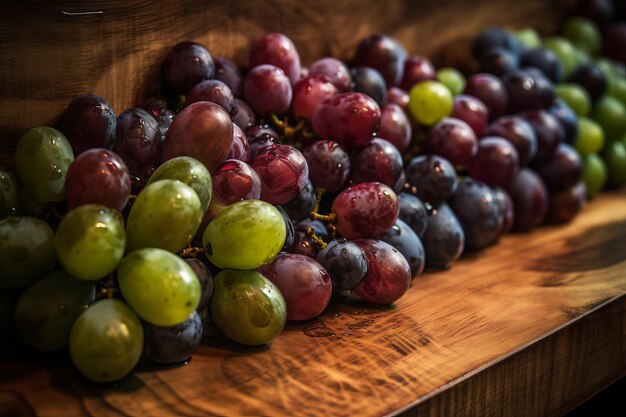 Raisins sur un plateau en bois dont l'un est coupé