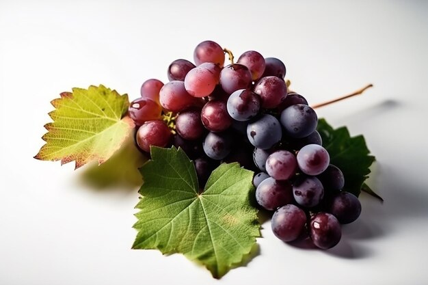 Raisins de récolte vibrants avec des feuilles sur fond blanc