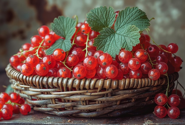 Des raisins rouges dans un panier en osier sur une table en bois