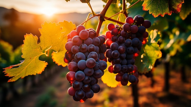 des raisins rouges dans un vignoble en Toscane, en Italie