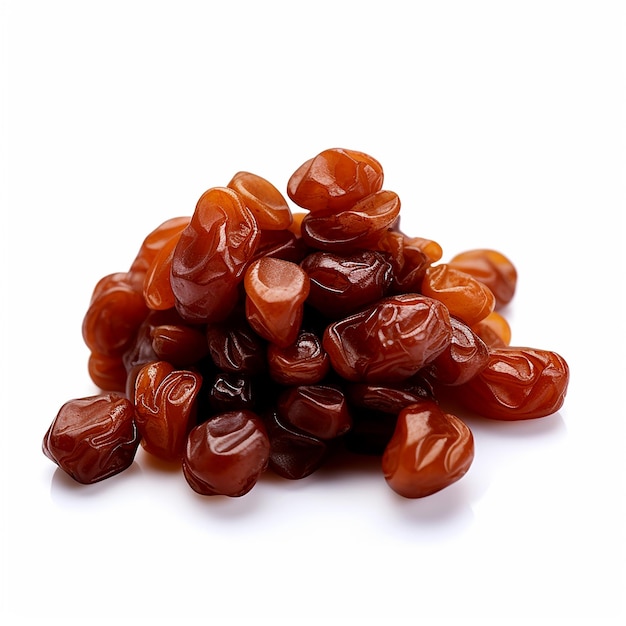 Des raisins secs isolés sur un fond blanc