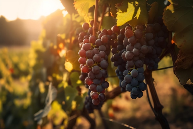 Raisins sur une vigne au soleil