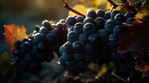 Raisins sur une vigne au soleil