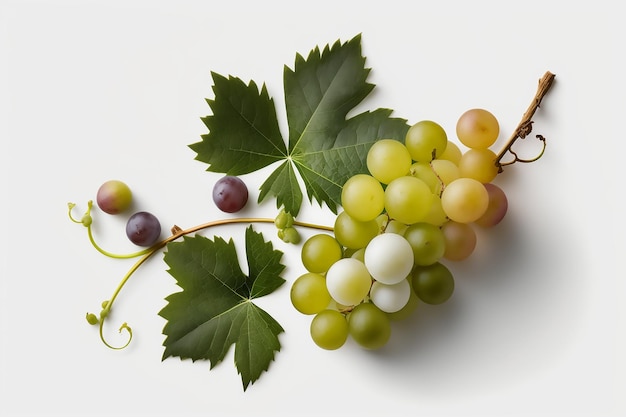 Raisins sur une vigne avec des feuilles et une feuille verte