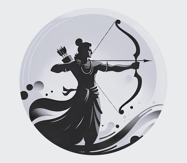 Ram navami illustration simple avec la silhouette du seigneur Rama tenant un arc et une flèche