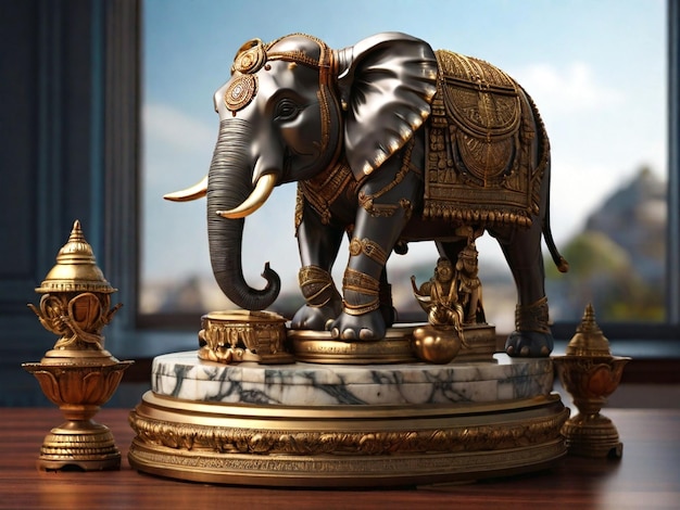 Ram Navami Une statue d'un éléphant assis sur une table une sculpture en bronze une image générée par l'IA