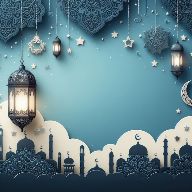 Ramadan Eid mubarak lune et la mosquée un bel arrière-plan