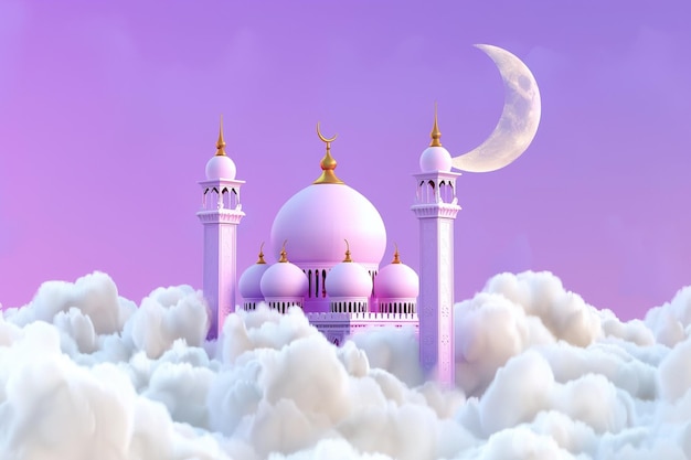 Ramadan Kareem 3D avec la lune et les nuages