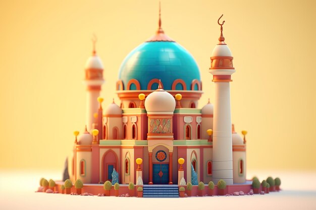 Photo ramadan kareem 3d style plat de la mosquée