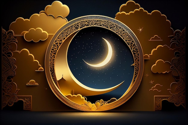 Photo ramadan kareem backgroundcrescent moon and cloud ai generated