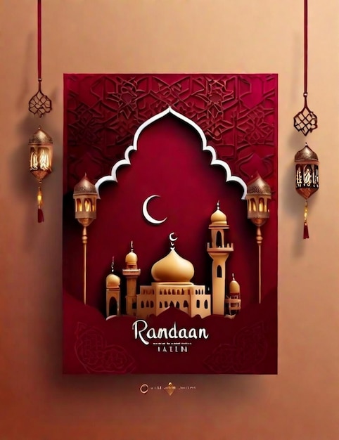 Photo ramadan kareem couleur marron fond blanc design de bannière de médias sociaux islamiques ai généré