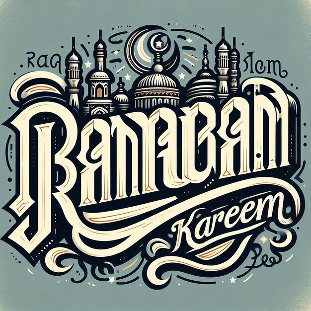 Ramadan Kareem dans une police de caractères vintage rappelant les panneaux classiques à la main