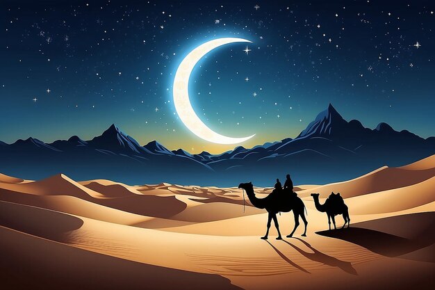 Ramadan Kareem désert paysage nocturne texte arabe traduire la religion musulmane mois sacré