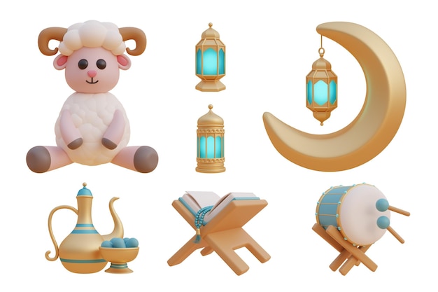 Ramadan Kareem ou Eid Al Adha mubarak Élément 3d décoré pour le rendu 3d du festival islamique musulman