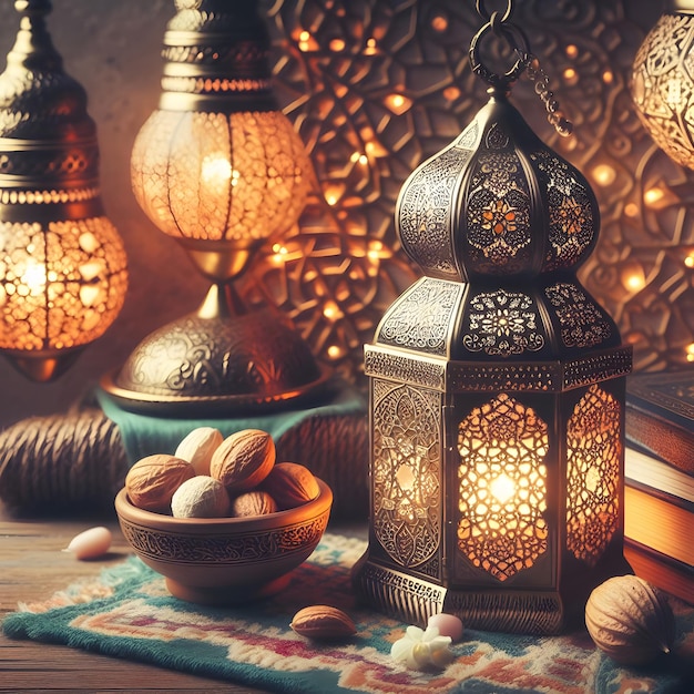 Ramadan Kareem Eid Mubarak arrière-plan de la lampe marocaine à l'ancienne