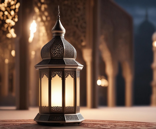 Ramadan kareem eid mubarak lampe élégante royale à l'ancienne avec mosquée