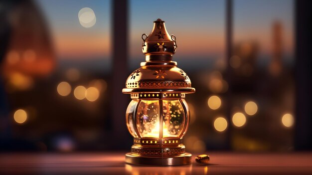 Ramadan kareem eid mubarak lampe de mosquée photo gratuite le soirGenerative Ai