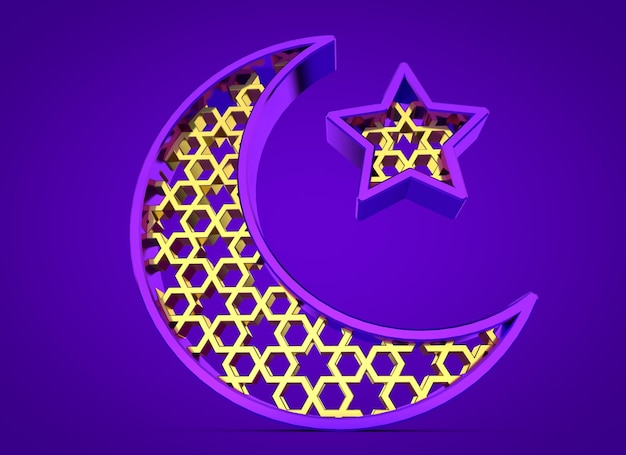 Ramadan Kareem lune et étoile rendu 3D