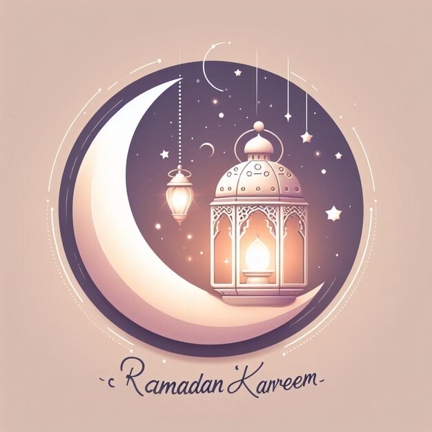 Photo ramadan kareem lune islamique et la mosquée arrière-plan de la carte colorée