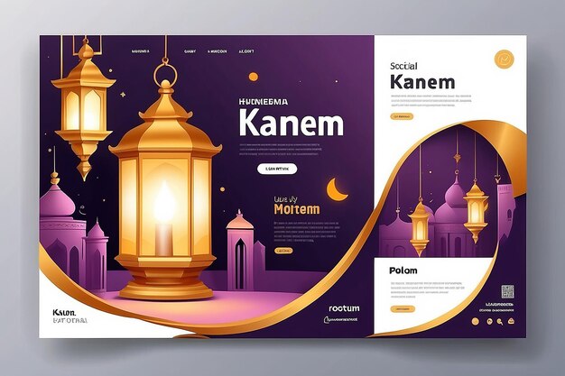 Photo ramadan kareem modèle de message sur les réseaux sociaux avec lanterne et podium