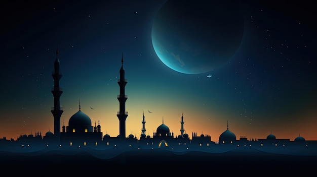 Ramadan kareem avec mosquée en arrière-plan