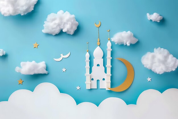 Ramadan kareem avec une mosquée et une lune dorée