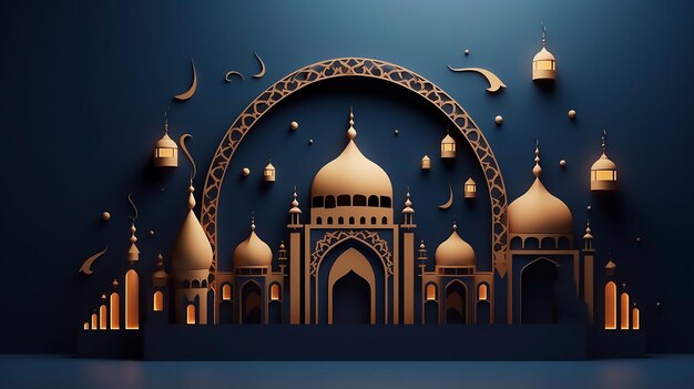 ramadan kareem salutation fond 3d papier découpé illustration