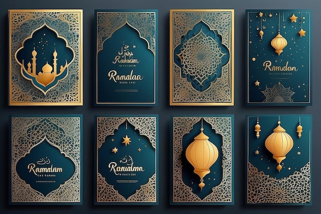 Ramadan Kareem Set de cartes de vœux islamiques pour affiches de papier peint et bannières médiatiques Illustrations vectorielles