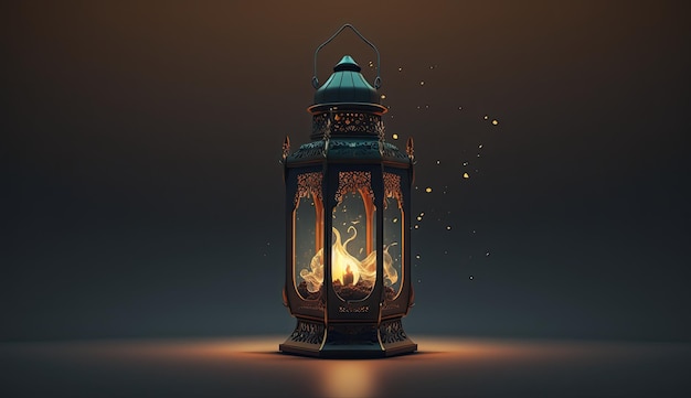 Ramadan mosquée illustration lanterne lumière bougie fond cinématographique sombre ai généré