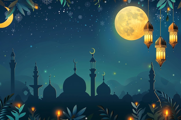 Ramadan Moubarak Lanterne Les musulmans effectuent des prières Ramadan Nourriture Le mois saint des musulmans Ramadan kar