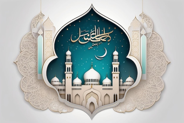 Ramadan Mubarak belle carte de vœux basée sur le modèle islamique traditionnel comme arrière-plan arabe