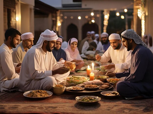 Photo ramadan suhoor partage de la nourriture et des prières au petit matin ai généré