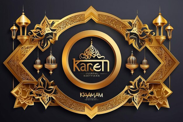 Ramadhan kareem bannière d'accueil dorée modèle de conception d'illustration avec élément doré 3d 2024