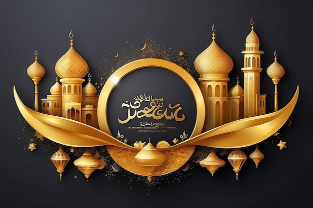 Ramadhan kareem bannière d'accueil dorée modèle de conception d'illustration avec élément doré 3d 2024