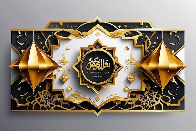 Photo ramadhan kareem bannière d'accueil dorée modèle de conception d'illustration avec élément doré 3d 2024