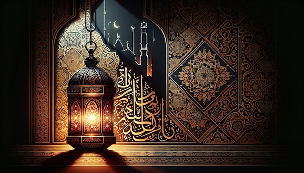 Ramadhan Kareem Eid Banner d'arrière-plan modèle réaliste salut d'or élégant