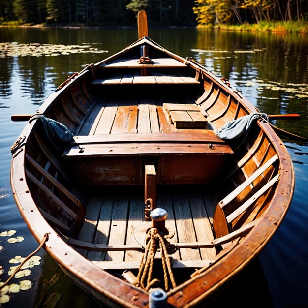 Photo rameau vieux bateau à rames traditionnel en bois pour le transport sur étang ou rivière