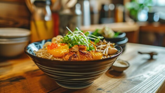 Ramen au poulet sur un comptoir de cuisine confortable