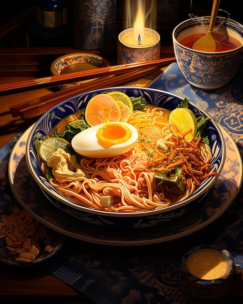 Photo ramen avec des garnitures complètes