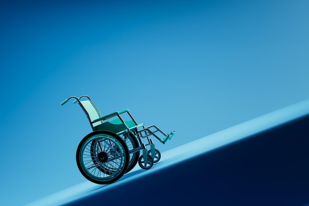 Rampe pour le confort des personnes handicapées, le fauteuil roulant monte sur la rampe de rendu 3D